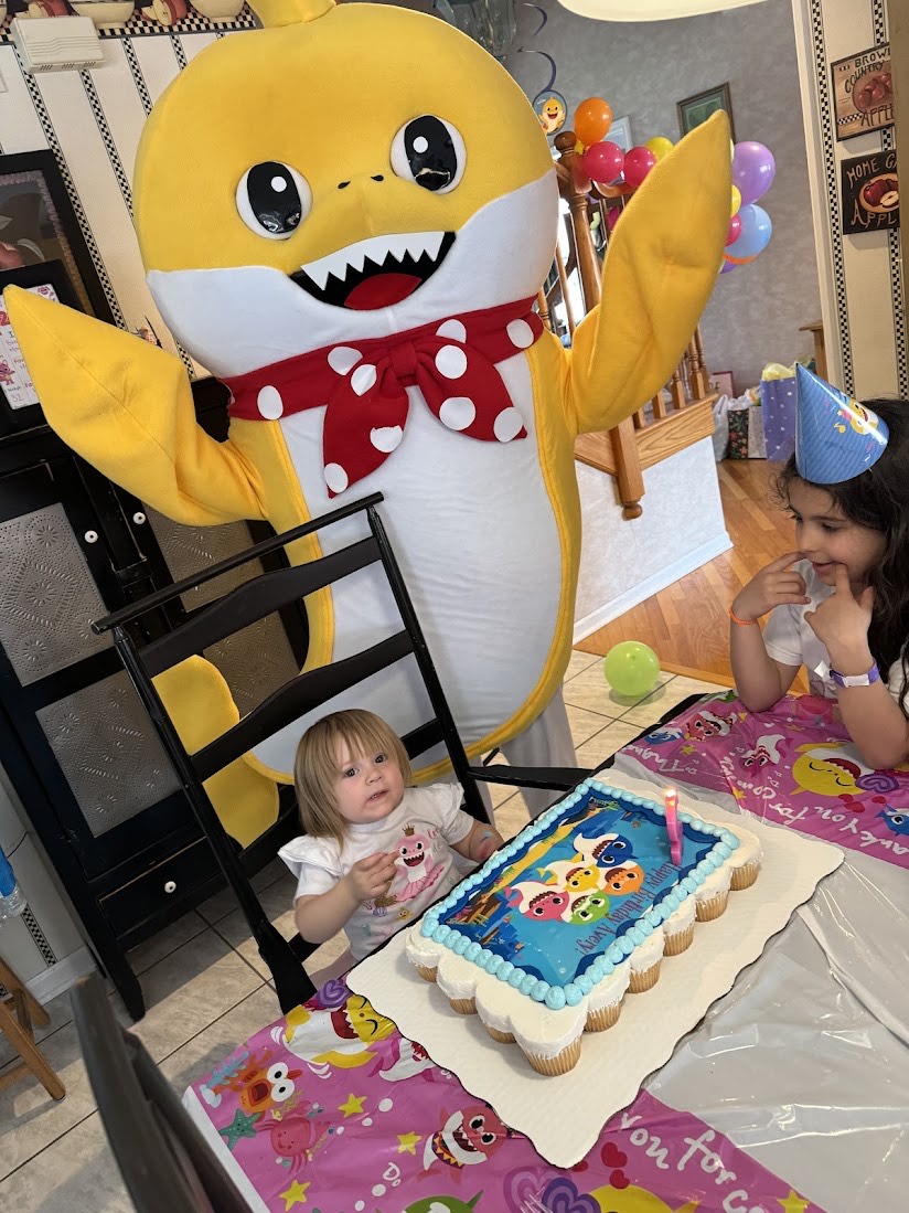 Baby Shark mascot character for birthday parties in Las Vegas